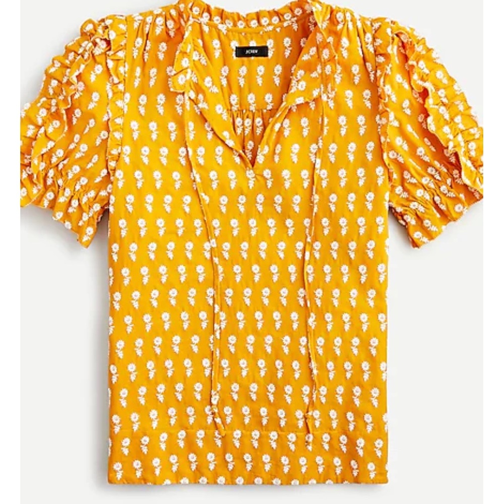 J. Crew Women’s Yellow Floral Embroidered Short Sleeve Popover Blouse 2X NWOT